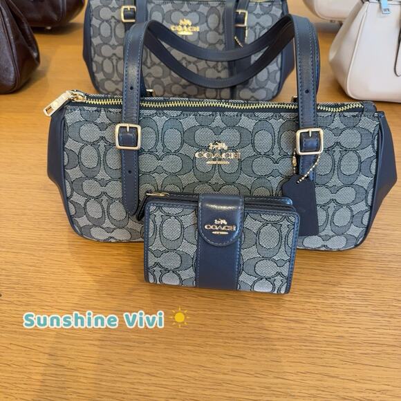 Coach Handbags - NWT Bundle Coach Asher Shoulder Bag CBJ03 & CU987 Zip Wallet Gold/Midnight Navy